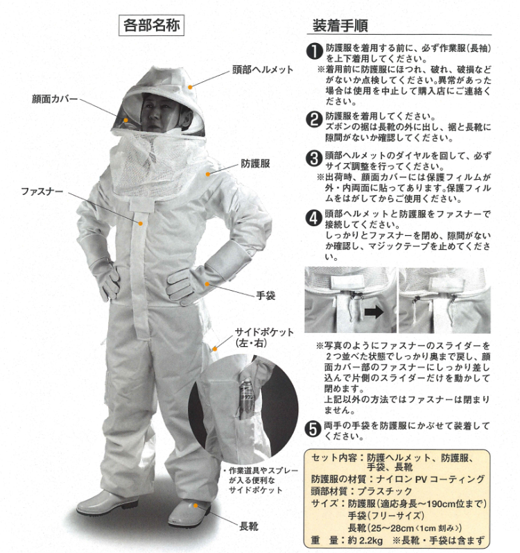 テクノ株式会社 ツナギタイプのスズメバチ駆除用防護服蜂武者 手袋